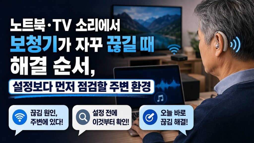 노트북·TV 소리에서 보청기가 자꾸 끊길 때 해결 순서, 설정보다 먼저 점검할 주변 환경