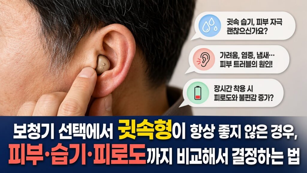 보청기 선택에서 귓속형이 항상 좋지 않은 경우, 피부·습기·피로도까지 비교해서 결정하는 법