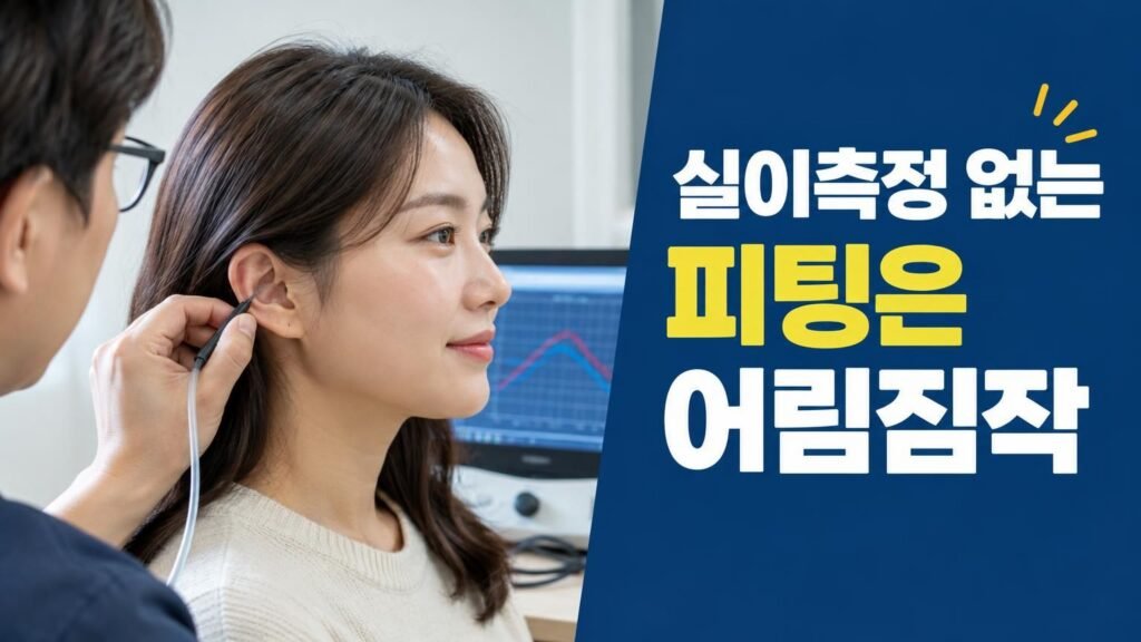 실이측정 장비 튜브를 귀에 삽입하여 고막 앞 실제 음압을 정밀 검사하는 모습