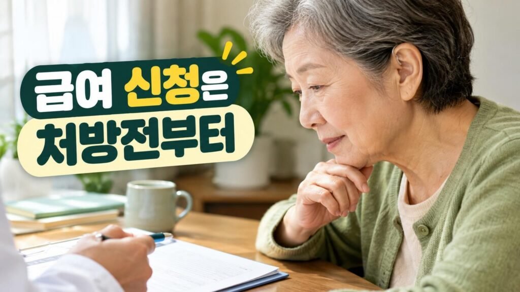 보청기 급여 신청 서류와 절차를 안내하는 서류 작성 장면
