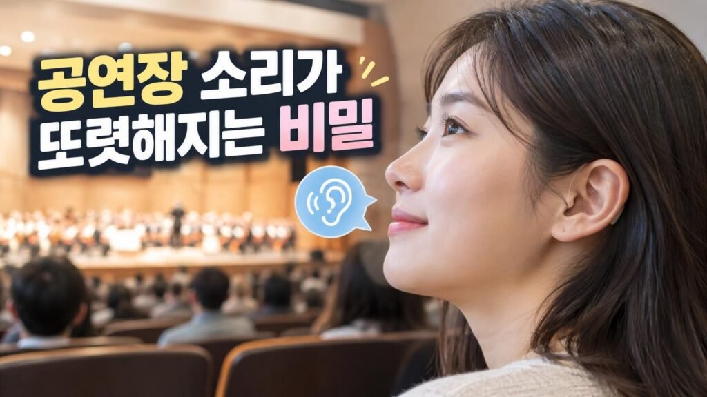 공연장 객석에 표시된 청각 보조 장치 텔레코일 기호